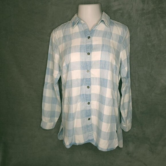 Soft Surroundings Womens Button Up Shirt Medium Plaid Long Sleeve Top Tunic - Picture 2 of 6